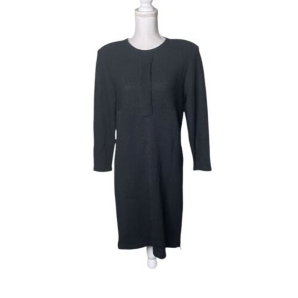 Vintage Roberta Pinto R/L Fashion Black Knit Midi Dress Size Small 3/4 Sleeve a9 - Picture 1 of 4